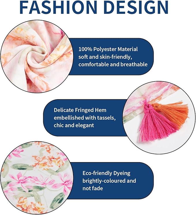 Scarf for Women Lightweight Soft Floral Leopard Printed Scarves Fall Winter Fashion Shawl Wrap with Fringe