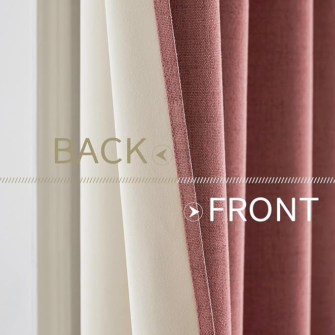 MIULEE 100% Blackout Linen Textured Curtains for Bedroom Solid Thermal Insulated Dusty Rose Grommet Room Darkening Curtains & Drapes Luxury Decor for Living Room Nursery 52 x 72 Inch (2 Panels)