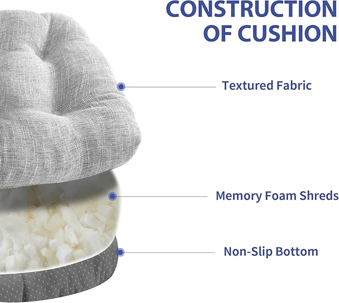Chair Cushions for Dining Chairs Set of 4, Kitchen Chair Cushions, Chair Pads with Ties and Non Slip Backing, Tufted Memory Foam Seat Cushion 4 Pack, 15.5" x 15.5" x 4", Light Gray