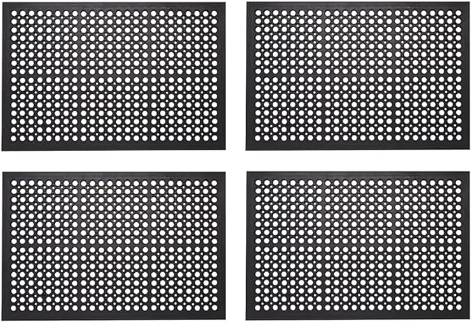 Envelor 4-Pack Anti Fatigue Rubber Floor Mat - Non-Slip Restaurant Mat with Drainage - 24 x 36 Inches