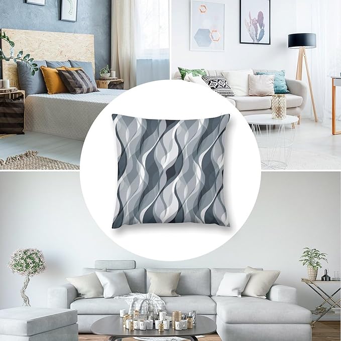 Blue Throw Pillow Covers Modern Abstract Blue and Grey Striped Decorations for Bedroom Living Room Farmhouse Sofa Pillows Bed Couch 18x18 Inch
