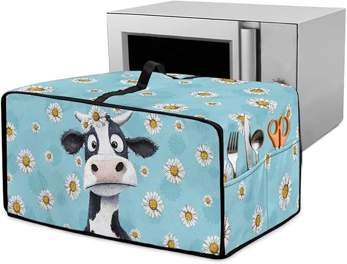 Air Fryer Toaster Oven Dust Cover with Side Pockets, Protective Smart Oven Cover for Kitchen Countertop Decorations, L, 18.5 x 22.5 x 13 Inches, Cow Daisy Light Blue