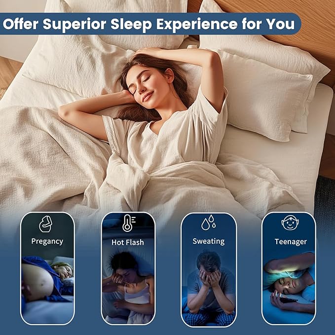 100% Linen Sheet Set King Size Extra Deep Pocket Fits 18-24 Inch Mattress, Breathable & Soft, Smooth 4-Piece Set for Thick Mattresses Hotel Luxury Bedding（King, Dusty Blue）