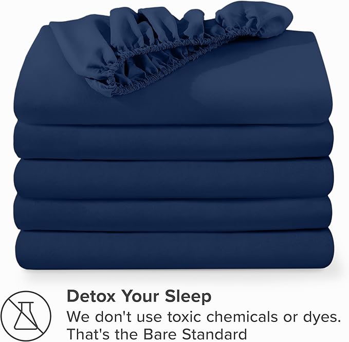 Bare Home 5-Pack Fitted Bottom Ultra-Soft Sheets Queen - Premium 1800 Ultra-Soft Microfiber - Deep Pocket (Queen, Dark Blue)