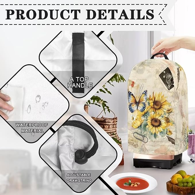 Blender Dust Cover, Sunflower Butterfly Stand Mixer or Coffee Maker Appliance Cover Food Processor Hood for Home Kitchen Small Appliance Covers