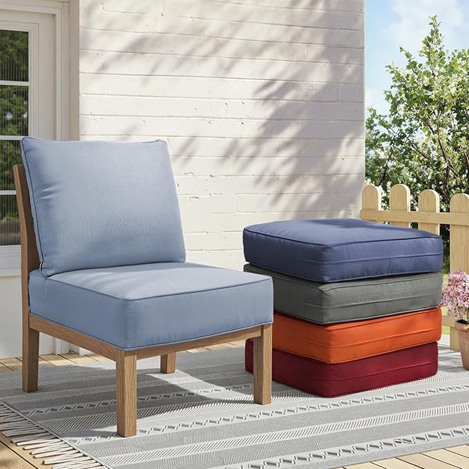 Outdoor Cushion Set for Furniture Patio Furniture, UV Resistant, Water Resistant - 6 Inch Thick Foam Garden Cushions – 22x24 Inch Patio Seat Covers for Chair/Sofa/Couch | Baby Blue | 11-Pack |