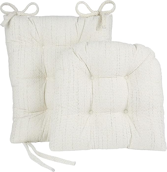 Klear Vu Omega Non-Slip Rocking Chair Cushion Set, Assembled in USA, Thick Padding & Tufted Design, Includes Seat Pad & Back Pillow with Ties, 17x17 Inches, 2-Piece Set, Tyson Birch