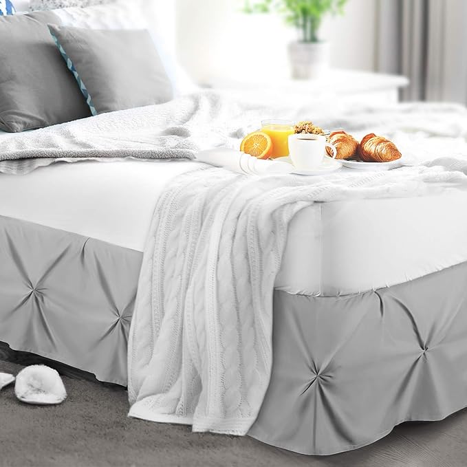 Nestl Light Grey Bed Skirt Queen Size, Pinch Pleat Queen Bed Skirt, 14" Inch Drop Queen Bedskirt, Hotel Quality Light Grey Bed Skirts, Microfiber Bedskirt for Queen Bed, Light Grey Queen Bed Skirt