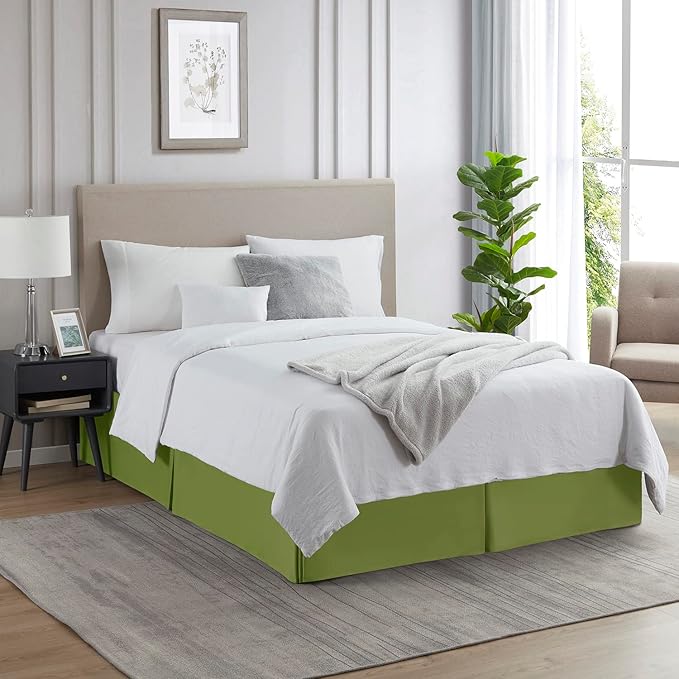 Nestl Calla Green Bed Skirt King Size - King Bed Skirt 14 Inch Drop - Brushed Microfiber Bed Skirts - Hotel Quality Pleated Bed Skirt - Shrinkage & Fade Resistant