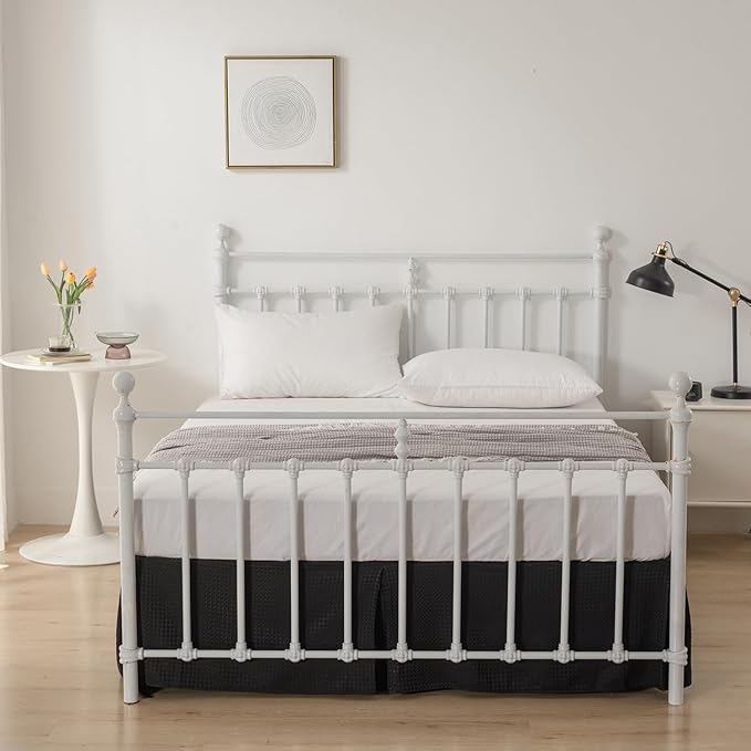 Bed Skirt King Size, Pleated Waffle Weave Bed Skirt with Split Corners, Tailored Dust Ruffle 18 Inch Drop Easy Fit, Machine Washable, Black, 18" King