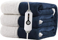 Electric Heated Blanket Full Size 72"x84" - Dual-Sided with Microplush & Sherpa Fabric, 4 Heat Settings & 10 Hours Auto Off, Machine Washable - Dark Blue