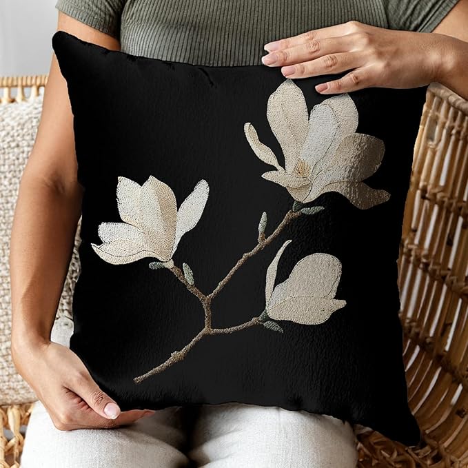 Vintage Floral Throw Pillow Covers, Vintage Flower Pattern Double Sided Cushion Cover, Indoor and Outdoor Home Art Decor Pillowcase for Sofa or Bedroom Decor 18x18inches (Black&White, 18x18inches)