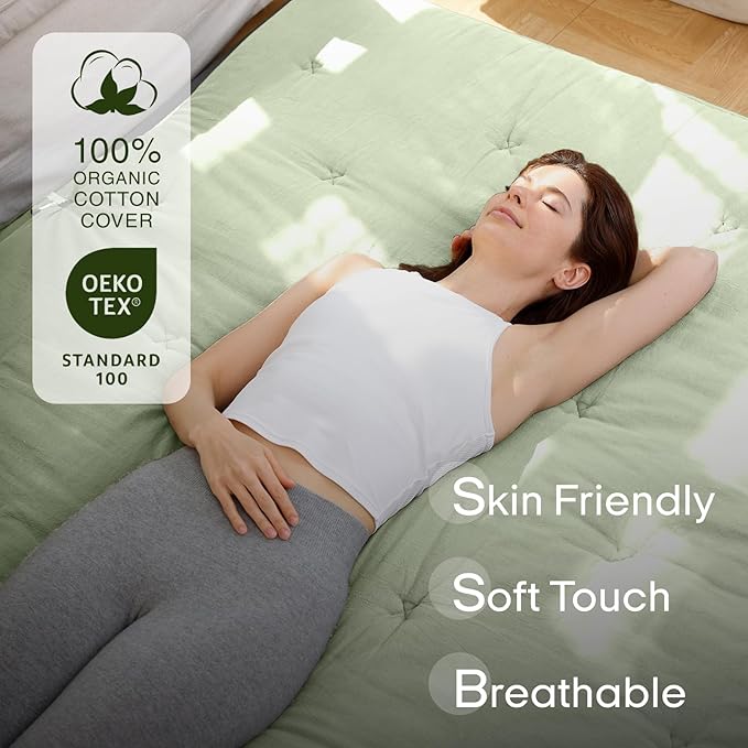 ZonLi Japanese Floor Futon Mattress Full Size 75"x 54", 100% Cotton Cover 2.5'' Thicken Tatami Mattress, Foldable Sleeping Pad, Portable Dormitory Tatami Mat, Roll Up Floor Lounger Bed for Adult