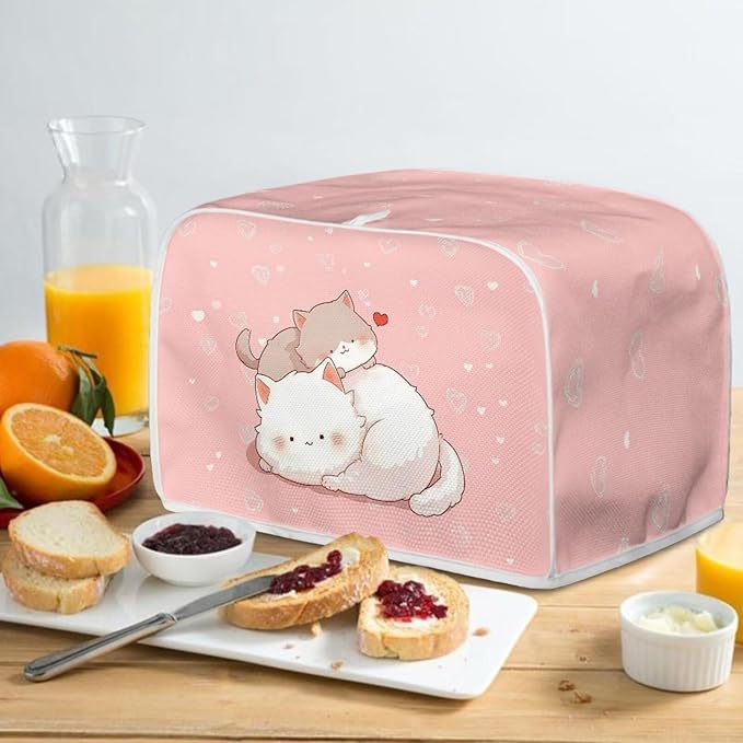 ZFRXIGN Cute Cat Toaster Cover 4 Slice Small Appliance Covers Toaster Bag Dust Cover with Top Handle Cute Toaster Oven Cover Washable Cute Cartoon Kitten Toaster Cover Pink