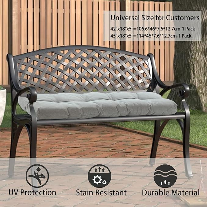 FUNHOME Outdoor Bench Cushion 48 x18 inch with Non-Slip Grips,Water Resistant Porch Swing Cushion,Bench Pillow Pads,Tufted Cushions for Patio Garden Furniture,48" Seat Cushions(Light Gray)