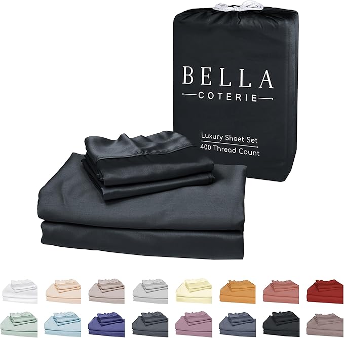 Bella Coterie Luxury Bamboo Viscose King Size Sheet Set | 100% Organically Grown | Ultra Soft | Cooling for Hot Sleepers | 18" Deep Pocket [Black]