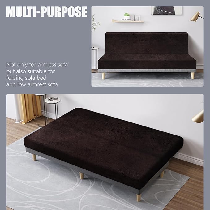 molasofa Leather Like Stretch Futon Slipcover Armless Futon Bed Sofa Cover Furniture Protector with Elastic Bottom, Soft and Washable Futon Cover for Sofa Bed Stay in Place（Larger，Chocolate）