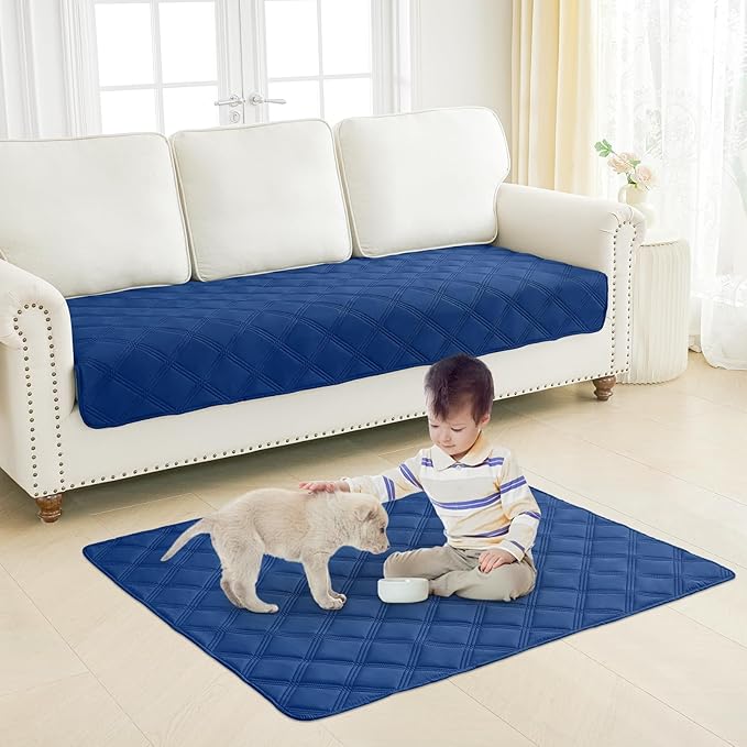 Smiry Waterproof Dog Bed Cover Blanket 30x53, Soft Reversible Pet Blanket, Washable Leakproof Cats Dogs Couch Cover for Sofa, Couch, Furniture, Lattice, Navy/Blue