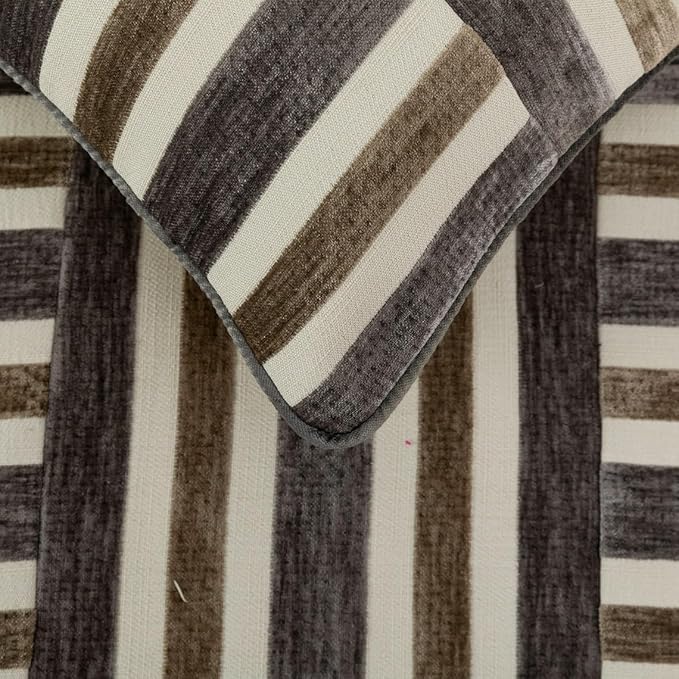 The HomeCentric King/Queen/Twin Beige & Grey Decorative Full 68"x18" Bed Runner Without Pillow Cover, Patchwork Bed Scarf on Velvet Fabric - Striation