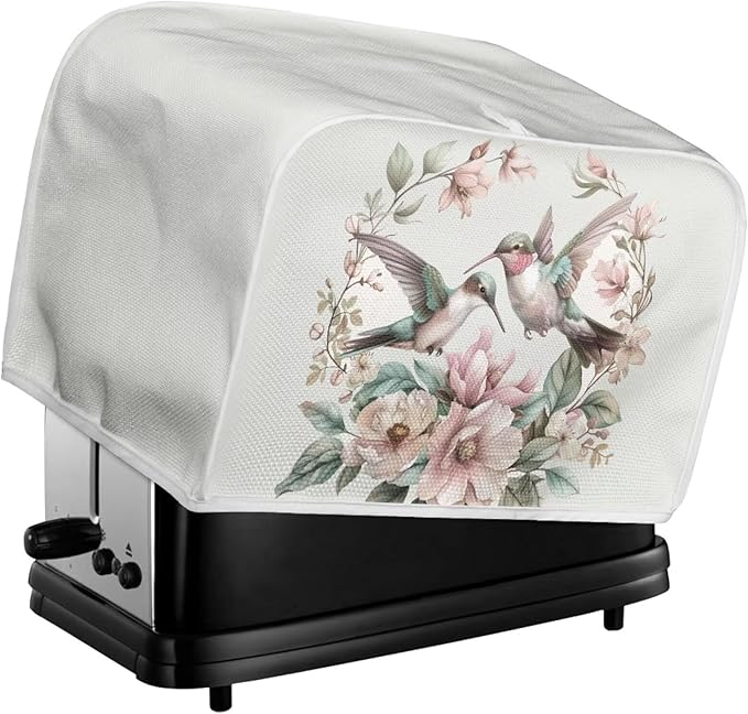 ZFRXIGN Flower Hummingbird Toaster Cover 4 Slice Toaster Dust Cover Small Appliance Covers Toaster Oven Cover Spring Floral Birds Dust Cover Kitchen Decorative Protector Beige