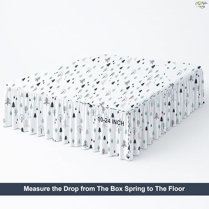 Cottington Lane Ruffled Bed Skirt King Size with Split Corner, Brushed Microfiber Hotel Quality Dust Ruffle, 18 Inch Drop Gathered Bedskirt, Soft, Stylish, Shrink & Fade Resistant, Winter Forest