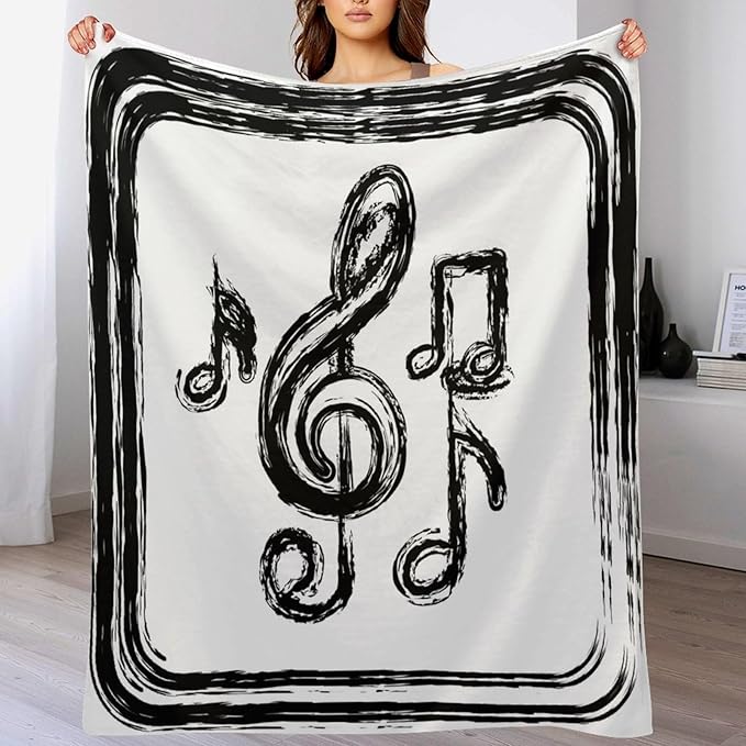 Music Blanket Black Abstract Graffiti Music Note Art Printed Soft Cozy Lightweight Throw Blanket for Kids Girls Boys Women Men Bedroom Living Room Dorm Chair Sofa Travel 70x80in