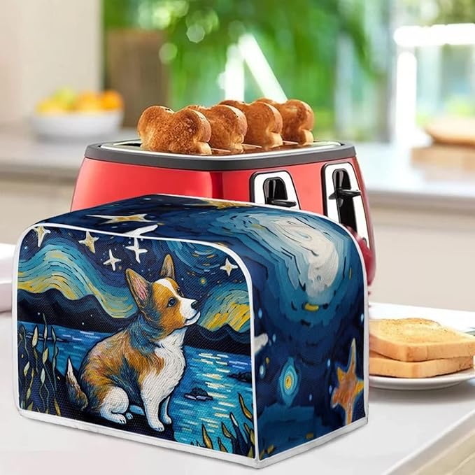 ZFRXIGN Corgi Toaster Cover, 2/4 Slice, Starry Night, Blue, Polyester, Dust Cover