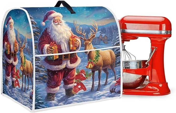Christmas Stand Mixer Cover for Kitchen Aid 4.5-5 Qt Mixer, Santa Claus Elk Small Appliance Dust Covers Universal for Air Fryers, Coffee Makers, Christmas Kitchen Decor