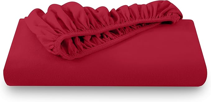 Bare Home Flannel Fitted Bottom Sheet 100% Cotton, Velvety Soft Heavyweight - Double Brushed Flannel - Deep Pocket (Twin, Red)