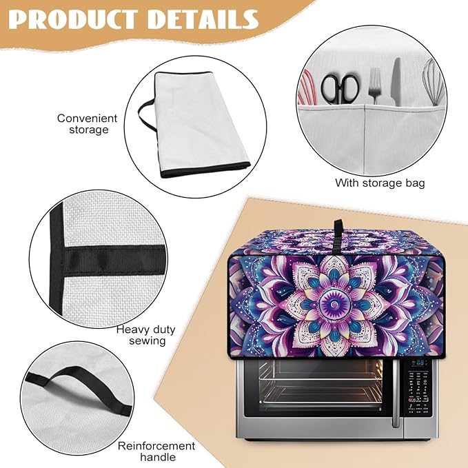 Countertop Convection Oven Cover Dust Protection Air Fryer Toaster Oven Covers with Side Pockets, for Home Kitchen Decor, M, 16.5 x 20.5 x 10 Inches, Violet Boho Floral