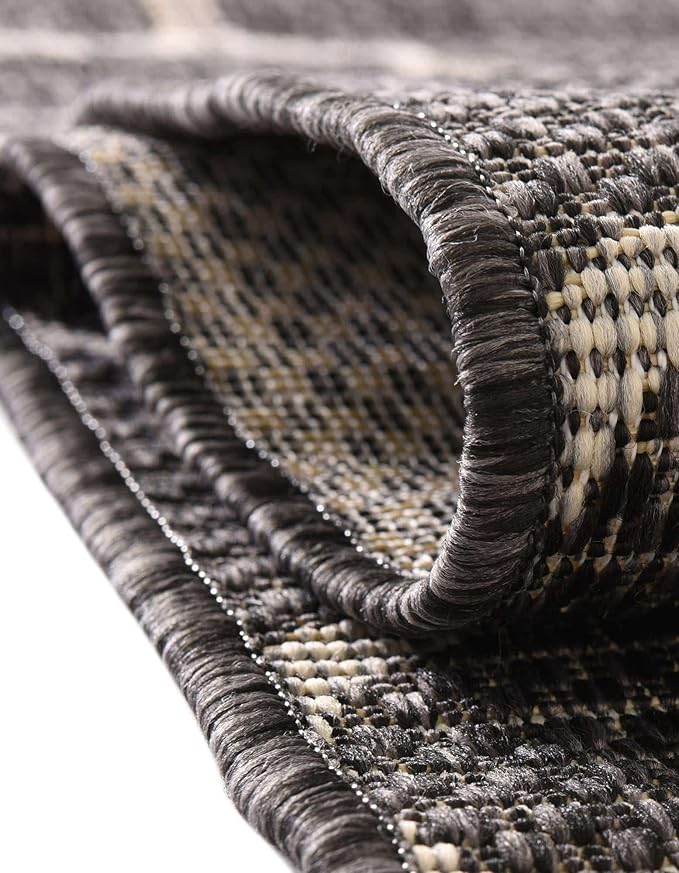 Unique Loom Outdoor Trellis Collection Area Rug (2' 7" x 10' Runner Black/Ivory)