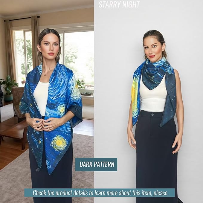 Artist Oil Painting Wraps 51"x51" Cashmere-Soft Art Pashmina Luxury Rolled Hem Women Large Travel Blanket Shawl