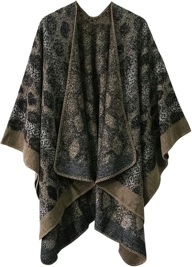 Women's Vintage Pattern Open Front Poncho Cape Shawl Winter Shawl Wraps