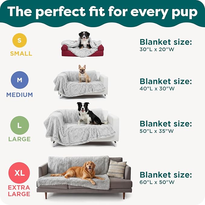FurHaven Waterproof Throw Blanket For Dogs & Indoor Cats, Reversible Protective Pet Blanket, Extra Large, Long Faux Fur & Velvet, Mist Gray