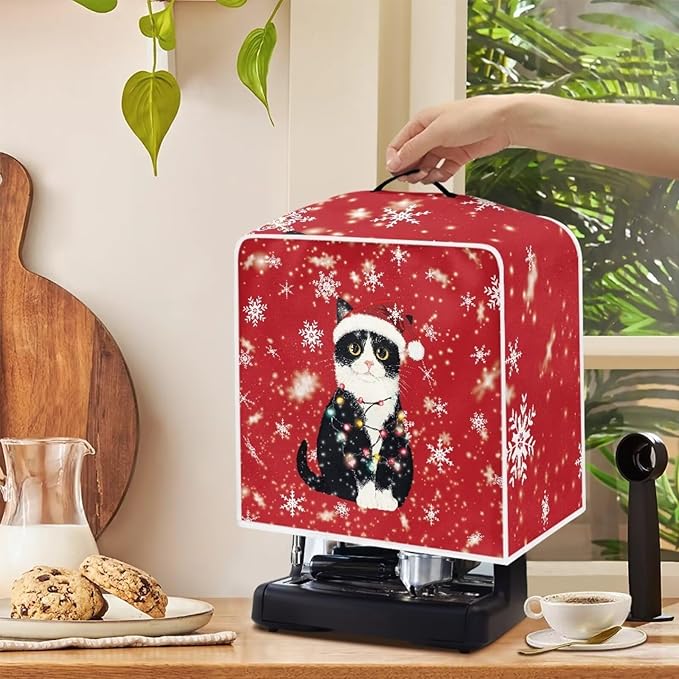 Coffee Maker Cover - Christmas Cat Dust Protector - Small Mixer Machine Covers - Washable Foldable