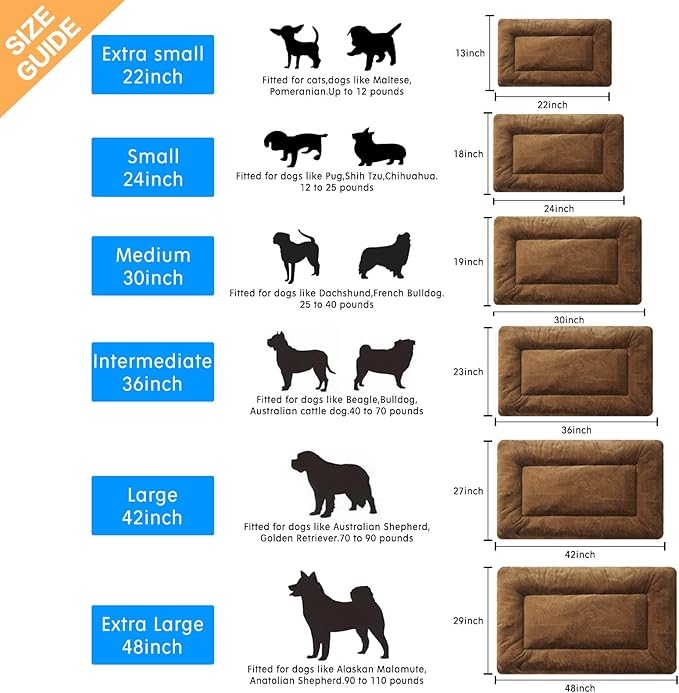 VERZEY Dog Bed, Ultra Soft Faux Fur Dog Crate Pad for Medium Dogs, 30inch, Brown, Machine Washable, Anti-Slip