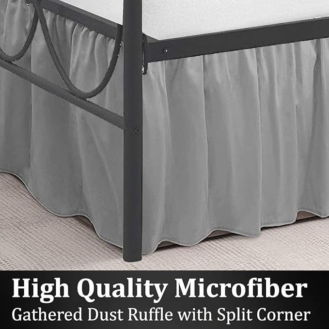 SKY BEDDINGS - King Size Ruffled Bed Skirt with Split Corners - 21 Inch Drop Dust Ruffle Bed Skirt with Platform Three Sided Coverage - 100% Microfiber, Light Grey