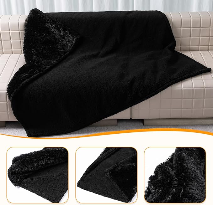 Black Calming Dog Blankets Waterproof Pet Blanket for Dogs Puppy Cats Fluffy Long Faux Fur Throw Blankets for Couch Protector Love Bed Cover Washable(Black,S)