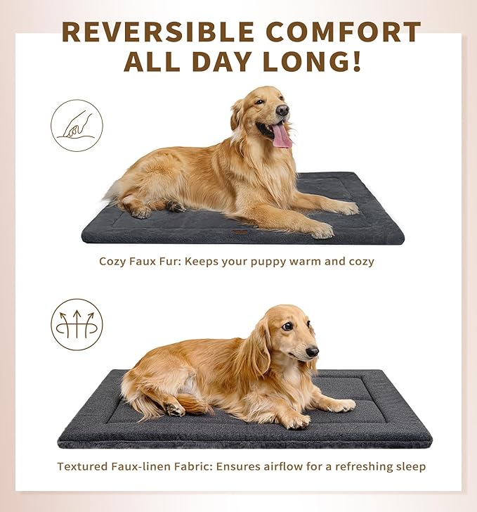 MADE 4 PETS Dog Crate Pad Bed for Medium Dogs, Washable & Reversible, Anti-Slip Kennel Mat for Cozy Sleeping, Soft Fluffy Dog Bed for Indoor & Outdoor Use, 29"x21", Dark Gray