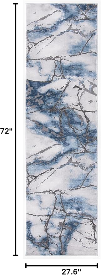 SAFAVIEH Craft Collection Runner Rug - 2'3" x 6', Grey & Blue, Modern Abstract Design, Non-Shedding & Easy Care, Ideal for High Traffic Areas in Living Room, Bedroom (CFT877L)