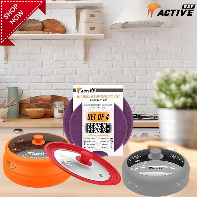 Collapsible Microwave Cover for Food - Silicone and Glass Splatter Guard Lid for 6-12 inch Plates & Bowls, Dishwasher Safe, Heat Resistant, BPA-Free, Orange