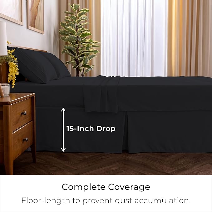 Mellanni Bed Skirt Twin XL Size - Bed Skirting - 15-Inch Tailored Drop Pleated Dust Ruffle - Hotel Luxury Bedding - Wrinkle, Fade, Stain Resistant - 1 Bedskirt (Twin XL, Black)