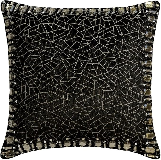 The HomeCentric King/Queen/Twin Black Decorative King 90"x18" Bed Runner Without Pillow Cover, Mosaic & Crystal Bed Scarf on Velvet Fabric - Mosaic Noir
