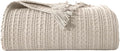 100% Cotton Waffle Blanket with Fringe, Pre-Washed Waffle Weave Blanket for All Season, Lightweight Breathable Soft Cozy Throw Blanket for Couch, Bed, Travel (Beige - 66x90 Inches)