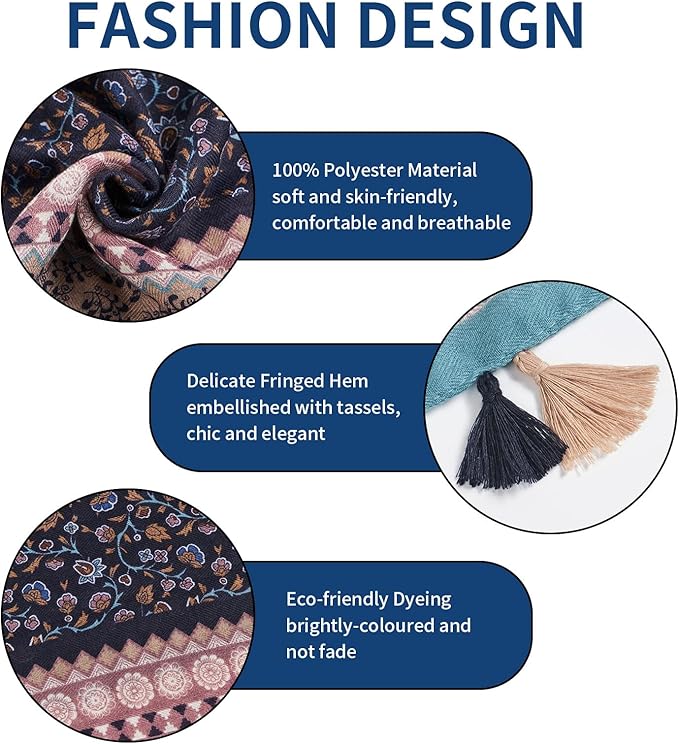 Scarf for Women Lightweight Soft Floral Leopard Printed Scarves Fall Winter Fashion Shawl Wrap with Fringe
