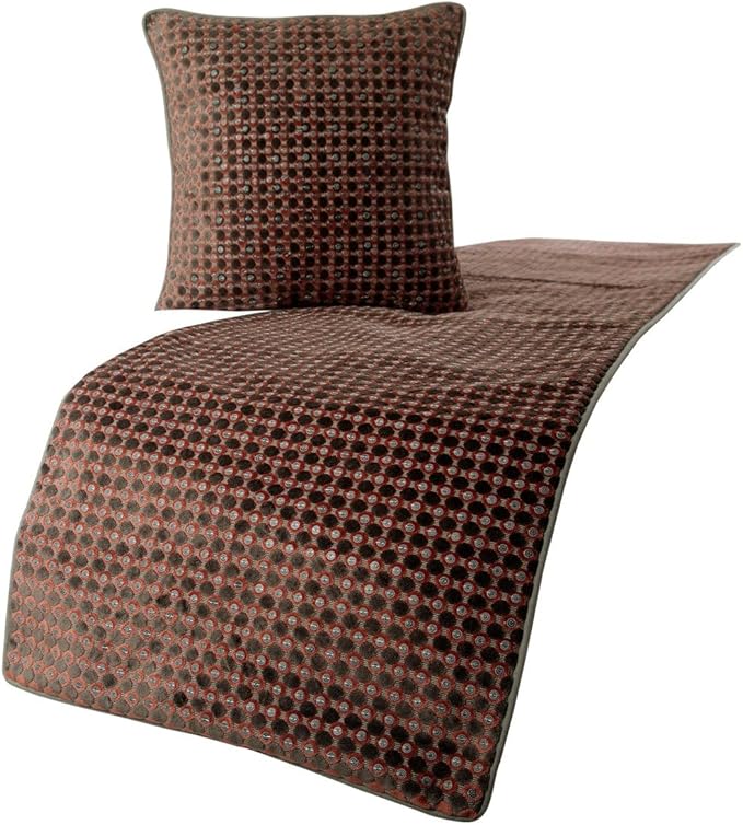 The HomeCentric Grey Bed Runner Without Pillow Cover, Queen Size 74"x18" Decorative Bed Runner, Peach & Grey Velvet Bed Scarf in Sequins Embroidery - Ditto Dots