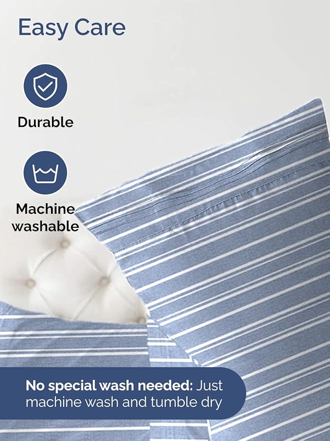 Extra Deep Full Fitted Sheet - Hotel Luxury Single Fitted Sheet Only - Easily Fits 18 inch to 24 inch Mattress - Ultra Soft, Wrinkle Free with Extra Deep Pockets - Breathable & Comfy - Blue Stripes