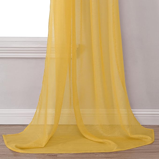DONREN 216 Inches Long Window Scarf - Luxury Soft Semi Sheer Scarf Valance for Wedding (1 Panel, Amber Yellow)