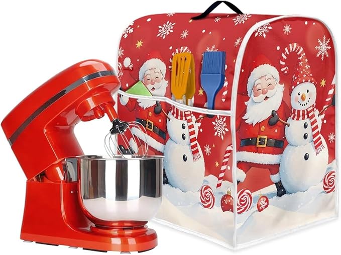 Santa Claus Mixer Cover for Kitchen Aid 4.5-5 Quart Stand Mixers, Universal Kitchen Appliance Dust Cover Washable Dustproof Cloth Cover with Pocket for Kitchenware Gift for Christmas