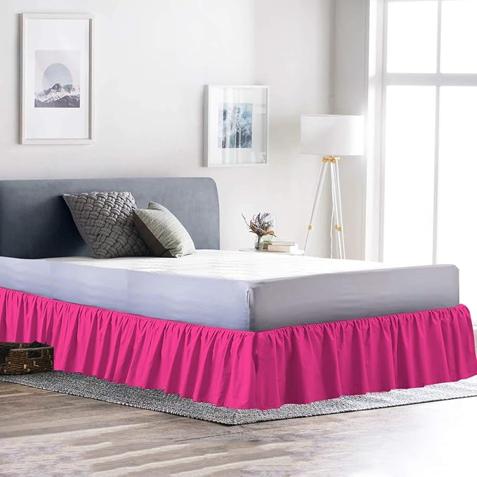Ruffled Bed Skirt (Olympic Queen, Hot Pink Color) 12 Inch Drop Dust Ruffle with Platform, 100% Cotton 800 Thread Count Fabric - Dust Ruffle Bedskirt for Easy Fitting and Easy Care